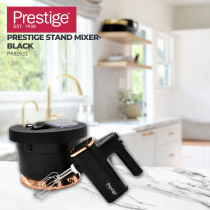 Prestige Stand Mixer with Spillage Proof Bowl Lid 300W, Quick Mixer with Plastic Bowl Viewing Egg Beater Hand and Stand Mixer Bowl Combo, Black, PR81531