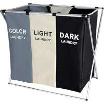 Yu Well Large Laundry Basket Bags Foldable, Laundry Hamper Portable Dirty Clothes Bag Sorter With Handle, Large Capacity Fabric Washing Storage Baskets For Bathroom Bedroom Home, Black-Grey, 3 Pocket