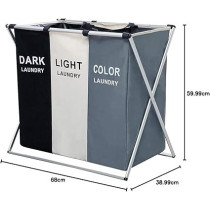 Yu Well Large Laundry Basket Bags Foldable, Laundry Hamper Portable Dirty Clothes Bag Sorter With Handle, Large Capacity Fabric Washing Storage Baskets For Bathroom Bedroom Home, Black-Grey, 3 Pocket