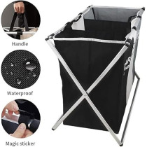 Yu Well Large Laundry Basket Bags Foldable, Laundry Hamper Portable Dirty Clothes Bag Sorter With Handle, Large Capacity Fabric Washing Storage Baskets For Bathroom Bedroom Home, Black-Grey, 3 Pocket
