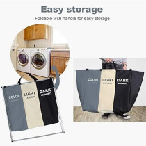 Yu Well Large Laundry Basket Bags Foldable, Laundry Hamper Portable Dirty Clothes Bag Sorter With Handle, Large Capacity Fabric Washing Storage Baskets For Bathroom Bedroom Home, Black-Grey, 3 Pocket