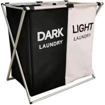 Yu Well Large Laundry Basket Bags Foldable, Laundry Hamper Portable Dirty Clothes Bag Sorter With Handle, Large Capacity Fabric Washing Storage Baskets For Bathroom Bedroom Home, Black-Grey, 2 Pocket