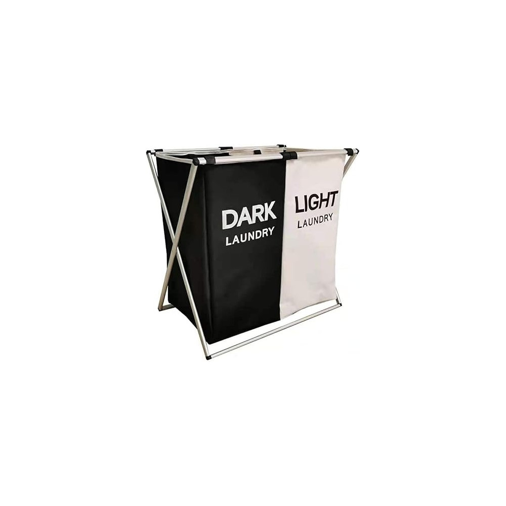 Yu Well Large Laundry Basket Bags Foldable, Laundry Hamper Portable Dirty Clothes Bag Sorter With Handle, Large Capacity Fabric Washing Storage Baskets For Bathroom Bedroom Home, Black-Grey, 2 Pocket