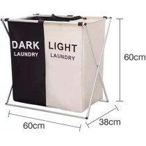 Yu Well Large Laundry Basket Bags Foldable, Laundry Hamper Portable Dirty Clothes Bag Sorter With Handle, Large Capacity Fabric Washing Storage Baskets For Bathroom Bedroom Home, Black-Grey, 2 Pocket