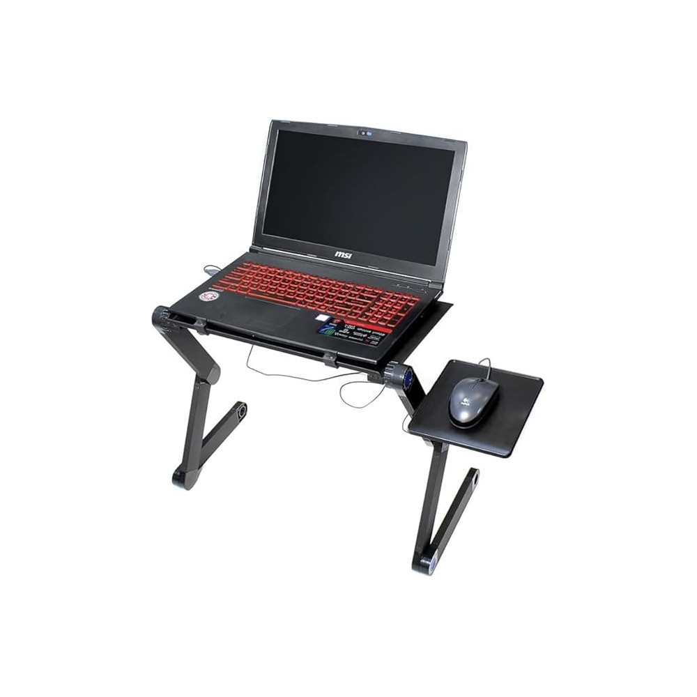Yu Well Folding Laptop Stand Multi-Angle Adjustable Laptop Stand With CPU Cooling Fans And Mouse Pad For Bed Sofa Couch Writing Reading Studying, Black