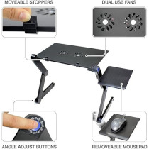 Yu Well Folding Laptop Stand Multi-Angle Adjustable Laptop Stand With CPU Cooling Fans And Mouse Pad For Bed Sofa Couch Writing Reading Studying, Black