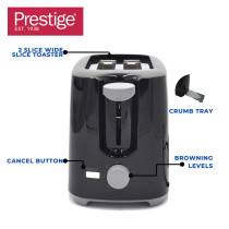 Prestige Toaster 2 Slice Bread Toaster Machine with 7 Settings Adjustable Browning Control Cancel Function Removable Crumb Tray Automatic Pop Up, 700w, Black, PR81534