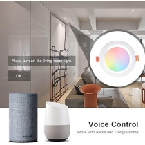 Yu Well Smart Wifi LED Recessed Downlight Tuya Smart Dimmable RGBWC Multicolour Dimmable Spot Light App Remote Control Compatible With Alexa Google Assistant, 10 Watts, Pack Of 2