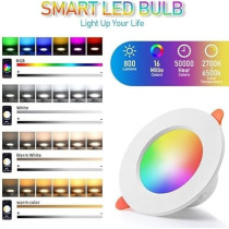 Yu Well Smart Wifi LED Recessed Downlight Tuya Smart Dimmable RGBWC Multicolour Dimmable Spot Light App Remote Control Compatible With Alexa Google Assistant, 10 Watts, Pack Of 5
