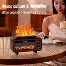Yu Well 3D Simulated Fireplace Diffuser 7 Colours LED Ultrasonic Aroma Essential Oil Fire Flame Air Humidifier For Home And Office Use, Black, 200 ml