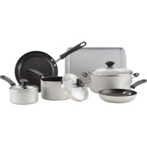 Farberware Cookstart Diamond Max Nonstick Cookware Pots and Pans Set, Nonstick Cookware Sets 15 Piece, Silver, FB22304