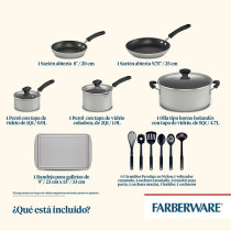 Farberware Cookstart Diamond Max Nonstick Cookware Pots and Pans Set, Nonstick Cookware Sets 15 Piece, Silver, FB22304