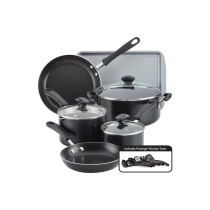 Farberware Cookstart Diamond Max Nonstick Cookware, Pots and Pans Set with Glass Lids Non-Stick Cookware Set 15 Piece, Black, FB22309