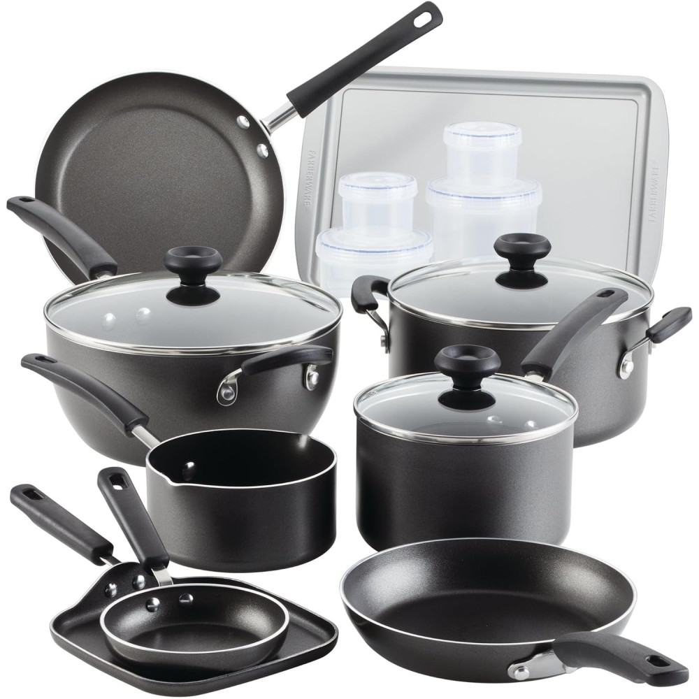 Farberware Cookstart Pots and Pans Set 20-Piece, Nonstick Cookware Set, Gray, FB22081