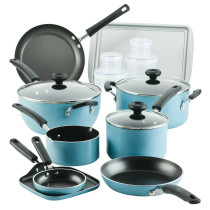 Farberware Cookstart Pots and Pans Set 20-Piece, Nonstick Cookware Set, Aqua, FB22082