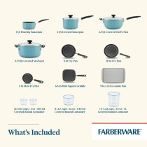Farberware Cookstart Pots and Pans Set 20-Piece, Nonstick Cookware Set, Aqua, FB22082