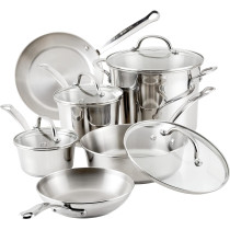 Farberware Millennium Stainless Steel Cookware Pots and Pans Set Nonstick Cookware Set 10 Piece, Silver, FB75653