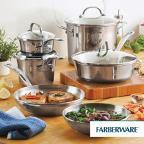 Farberware Millennium Stainless Steel Cookware Pots and Pans Set Nonstick Cookware Set 10 Piece, Silver, FB75653