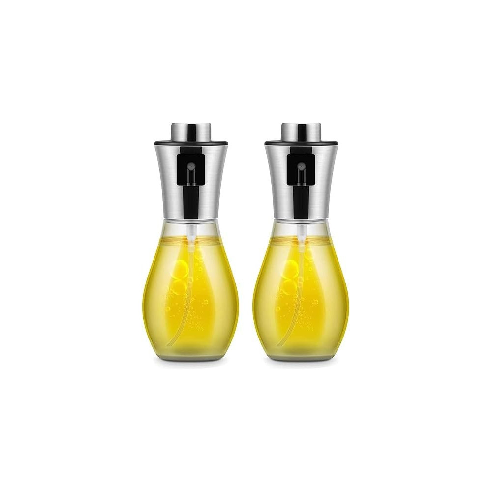 Yu Well Glass Spray Bottle, Olive Oil Sprayer, For BBQ, Salad, Baking, Grilling, Silver, 200 ml, 2 Pcs