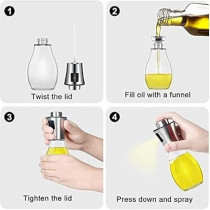 Yu Well Glass Spray Bottle, Olive Oil Sprayer, For BBQ, Salad, Baking, Grilling, Silver, 200 ml, 2 Pcs