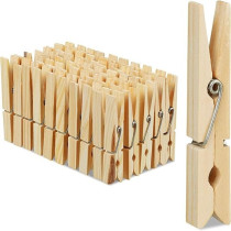 Yu Well Laundry Pegs, Set Of 24, Big Wooden Pegs, Crafts, Clothespins For Drying, Metal Spring, Natural, 24 Pc, Pack Of 2