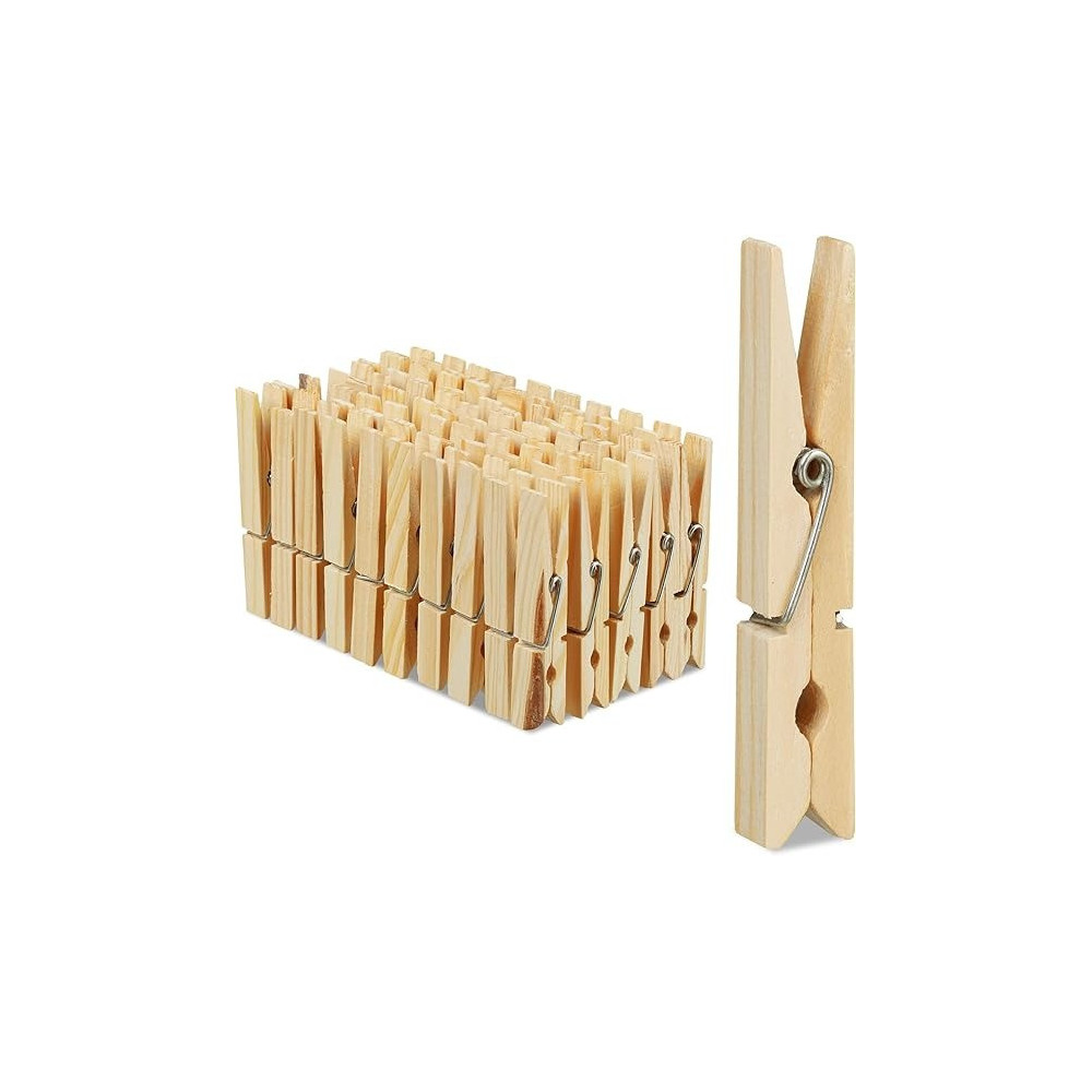 Yu Well Laundry Pegs, Set Of 24, Big Wooden Pegs, Crafts, Clothespins For Drying, Metal Spring, Natural, 24 Pc, Pack Of 2
