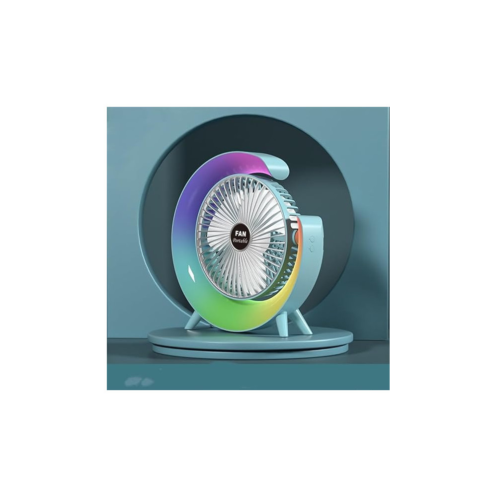 Yu Well Usb Charging Colour Fan Light, Silent Small Household Desktop, Strong Wind Desktop, Air Circulation, Large G Light, Blue