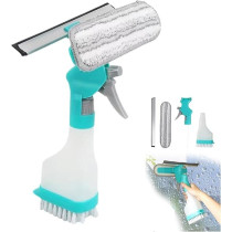 Yu Well Window Cleaning Kit, 4 In 1 Window Cleaning Equipment, Window Cleaner Brush Tools Accessories, For Car, Kitchen, Bathroom Shower Doors With Spray Bottle, Squeegee, Scraper, Blue
