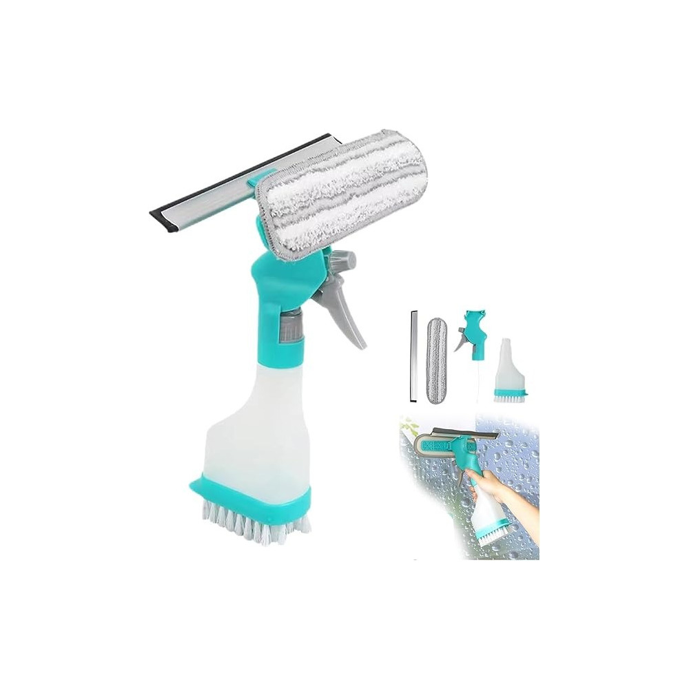 Yu Well Window Cleaning Kit, 4 In 1 Window Cleaning Equipment, Window Cleaner Brush Tools Accessories, For Car, Kitchen, Bathroom Shower Doors With Spray Bottle, Squeegee, Scraper, Blue