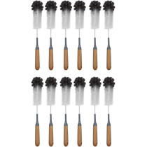Yu Well Bottle Brush With Bamboo Handle Eco-Friendly Wooden Brush For Cleaning Baby Bottles, Sports Bottles, Mason Jars, Bamboo Handle And Recycled Plastic Bristles, Grey, Pack Of 12