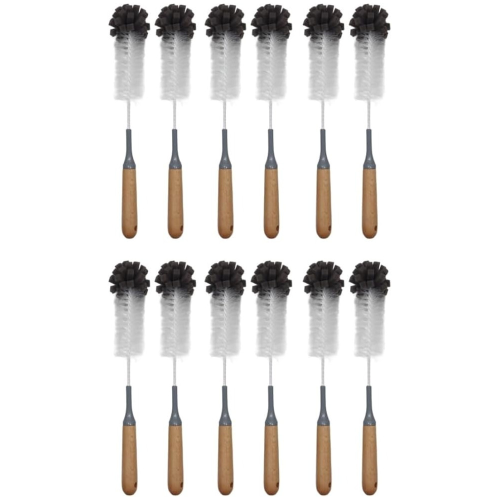 Yu Well Bottle Brush With Bamboo Handle Eco-Friendly Wooden Brush For Cleaning Baby Bottles, Sports Bottles, Mason Jars, Bamboo Handle And Recycled Plastic Bristles, Grey, Pack Of 12