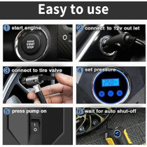 Yu Well Portable Air Compressor For Car Tires, Analog Tire Inflator, 12V Dc Air Compressor, Tire Inflators, Air Tire Pump With Emergency Led Flashlight Multipurpose Air Pump For Cars, Motorcycles, Bikes