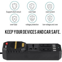 Yu Well 200W Power Inverter, DC 12V To AC 220V Car Power Inverter With 4 USB Port Cigarette Lighter