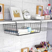 Yu Well Undershelf Metal Wire Basket For Home Kitchen Wardrobe And Storage Organizer Suitable For Cups Utensils, Black, Small