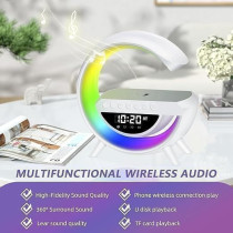 Yu Well Led Wireless Charger Atmosphere Lamp With Bluetooth Speaker And Fm Radio Light Up Wireless Speaker Intelligent Led Table Lamp Color Changing Bedside Table Light For Home And Bedroom Decor