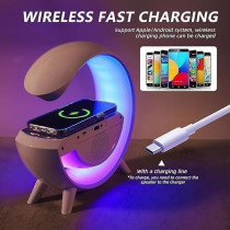 Yu Well Led Wireless Charger Atmosphere Lamp With Bluetooth Speaker And Fm Radio Light Up Wireless Speaker Intelligent Led Table Lamp Color Changing Bedside Table Light For Home And Bedroom Decor