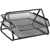 Yu Well 2-Tier Metal Mesh Document Tray Desk Organizer Paper Holder For Desk, Black
