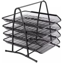 Yu Well 4-Tier Metal Mesh Document Tray Desk Organizer Paper Holder For Desk, Black