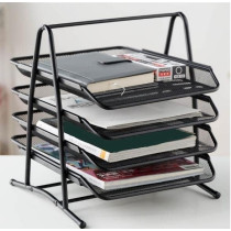 Yu Well 4-Tier Metal Mesh Document Tray Desk Organizer Paper Holder For Desk, Black
