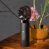 Yu Well New Electric Aroma Diffuser Comb And Car Incense Burner 2 in 1 Round Head Rechargeable Portable USB Type C Environment Aromatizer Electric Bukhoor Burner With Comb, Black