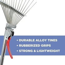Yu Well Adjustable Metal Leaf Rake, Garden Lawn Rake, Lightweight Telescopic Expanding Weeds Rake With Handle For Quick Cleaning Weed, Silver