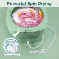 Yu Well Folding Washing Machine Mini Automatic Clothes Washing Machine Portable Lightweight Underwear Washer For Travel Camping Apartment Laundry, 8 Litre With Drain Basket, Green