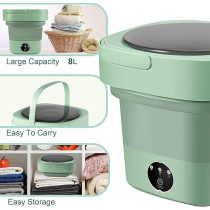 Yu Well Folding Washing Machine Mini Automatic Clothes Washing Machine Portable Lightweight Underwear Washer For Travel Camping Apartment Laundry, 8 Litre With Drain Basket, Green