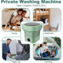 Yu Well Folding Washing Machine Mini Automatic Clothes Washing Machine Portable Lightweight Underwear Washer For Travel Camping Apartment Laundry, 8 Litre With Drain Basket, Green