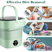 Yu Well Folding Washing Machine Mini Automatic Clothes Washing Machine Portable Lightweight Underwear Washer For Travel Camping Apartment Laundry, 8 Litre With Drain Basket, Green