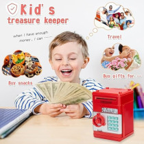 Yu Well Electronic Piggy Bank Toy For Kids Mini Atm With Password Protection, Automatic Paper Money Scroll Saving Box, Red