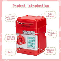 Yu Well Electronic Piggy Bank Toy For Kids Mini Atm With Password Protection, Automatic Paper Money Scroll Saving Box, Red
