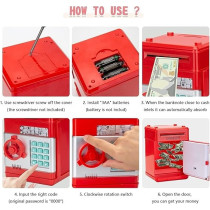 Yu Well Electronic Piggy Bank Toy For Kids Mini Atm With Password Protection, Automatic Paper Money Scroll Saving Box, Red