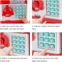 Yu Well Electronic Piggy Bank Toy For Kids Mini Atm With Password Protection, Automatic Paper Money Scroll Saving Box, Red