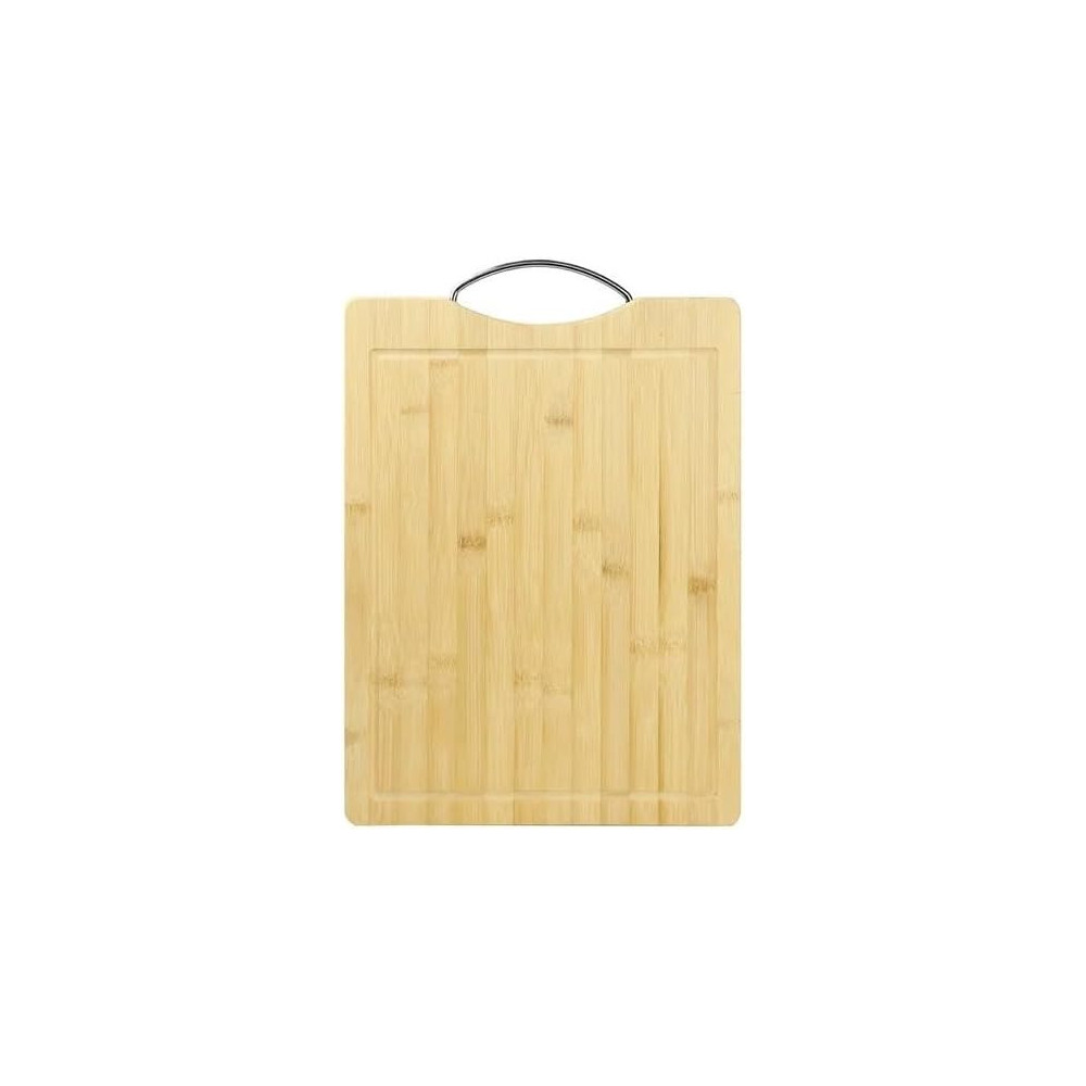 Yu Well Bamboo Cutting Board With Stainless Steel Handle, Chopping Board With Grooves For Meat, Veg, Fruit Cutting In Kitchen, Home, 1 Pc, 50 x 35Cm